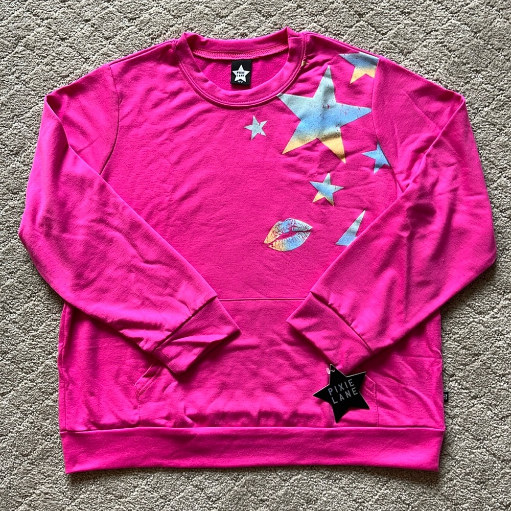 Pixielane size 11/12 hot pink pocket crew sweatshirt, new with tags